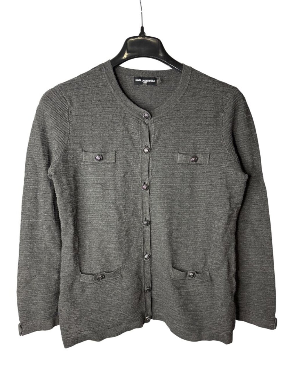 Karl Lagerfeld Paris Button Front Cardigan Sweater Size L Grey